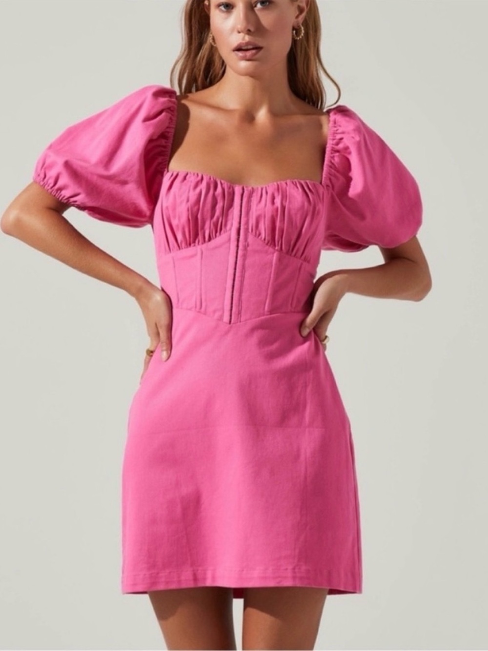 Astr Hot Pink Puff Sleeve Mini Dress